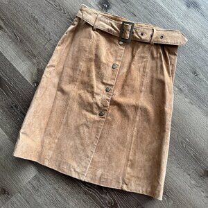 Vtg 90s Smart Set tan suede boho western casual button up a-line skirt / sz 7